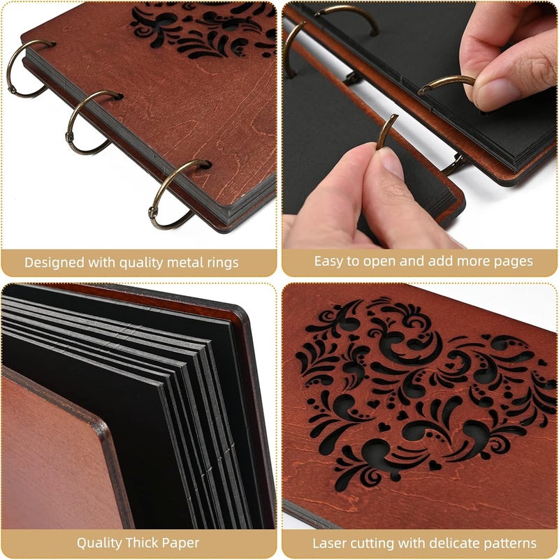 Giiffu Wooden Scrapbook Photo Album with Heart Design, DIY Memory Book, 100 Pages Personalized Scrapbooking Album, Romantic Gift for Wedding, Anniversary & Valentine’s Day - Image 3